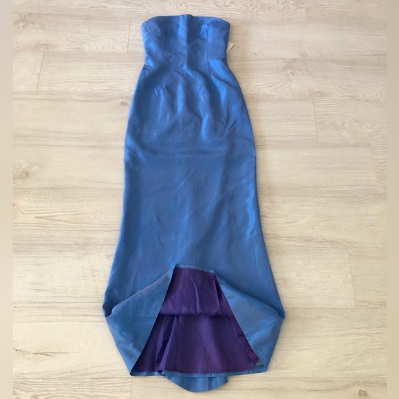 NWT Lawrence Variazioni Iridescent Blue Satin Strapless Long Gown - Picture 12 of 16